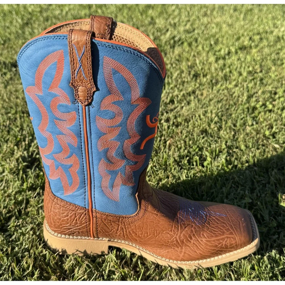 Twisted X Kids Boots Size 5 Brown Blue Leather Western Cowboy Square Toe YHY0001